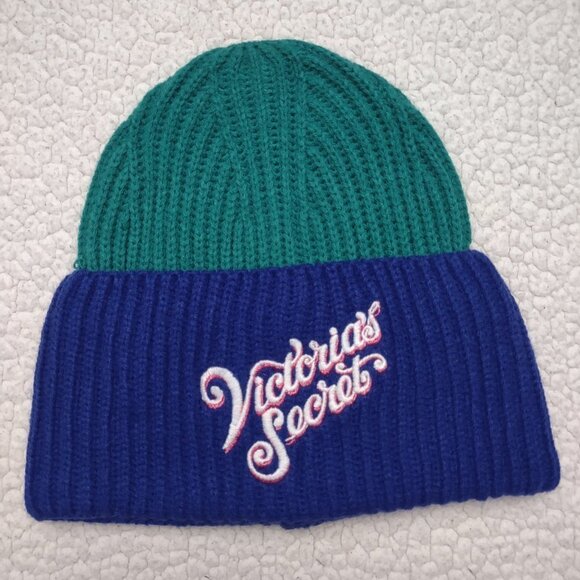 Victoria's Secret green blue embroidered 100% Acrylic toboggan hat One Size - Picture 1 of 4